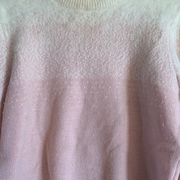Vintage Profile Sweater 100% Wool Pink White Size Medium Crew Neck Winter - Picture 2 of 4